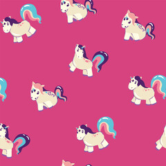 Cute unicorn, and pink background decoration. Seamless repeating pattern texture background design for fashion fabrics, textile graphics, prints etc.
