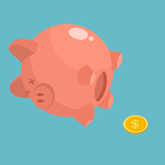 piggy bank with one coin