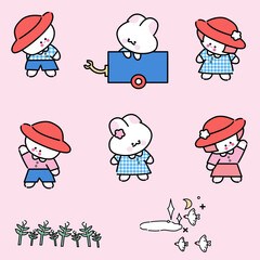 Cute Kawaii Cute bunny funny Sweet rabbit set of cute bunny boy and girl