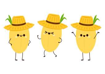 Rice character design. rice vector on white background. rice seed. Paddy mascot vector isolated.