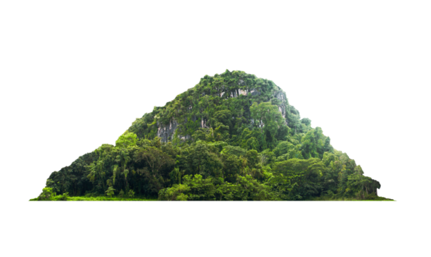 Panorama island, hill, mountain on transparent background. png file. for photo montage. Used for graphics.