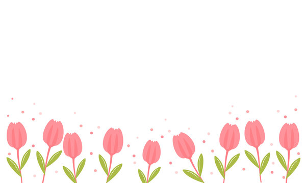 Pink tulip garden on white background vector illustration.