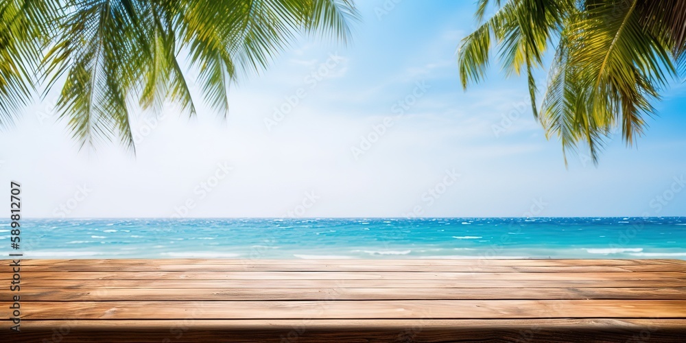 Aufkleber summer landscape background with palm tree and sea.colorful summer template. concept of recreation. 