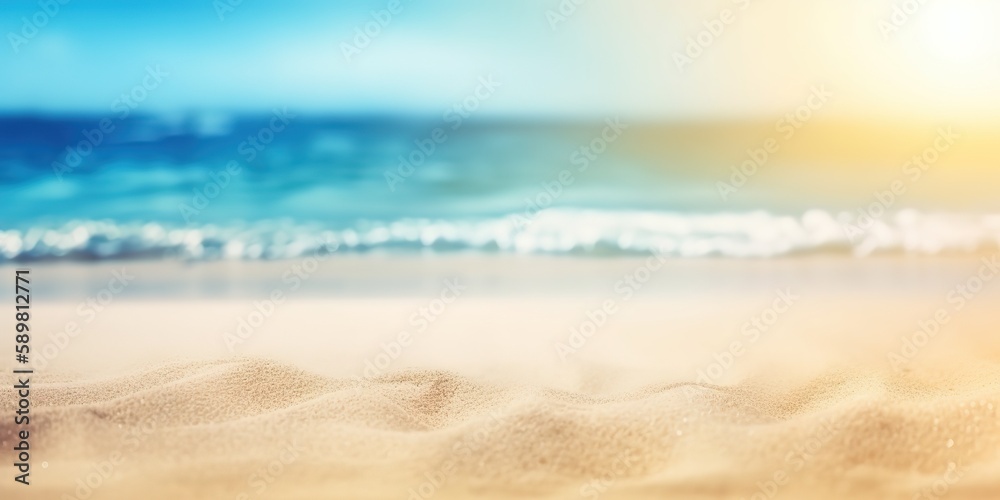 Poster summer landscape of a sunny day on the beach with waves from the sea.colorful summer template. conce