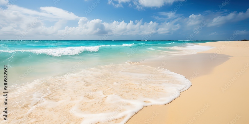 Aufkleber summer landscape of a sunny day on the beach with waves from the sea.colorful summer template. conce