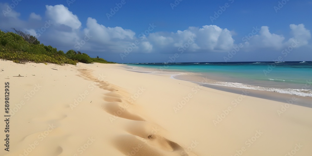 Poster summer landscape of a sunny day on the beach with waves from the sea.colorful summer template. conce