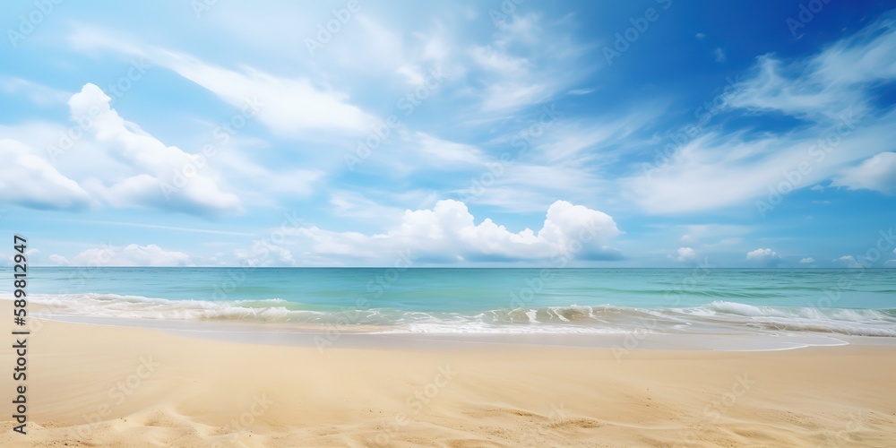 Aufkleber summer landscape of a sunny day on the beach with waves from the sea.colorful summer template. conce