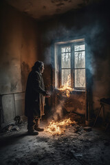 Abandoned room in fire