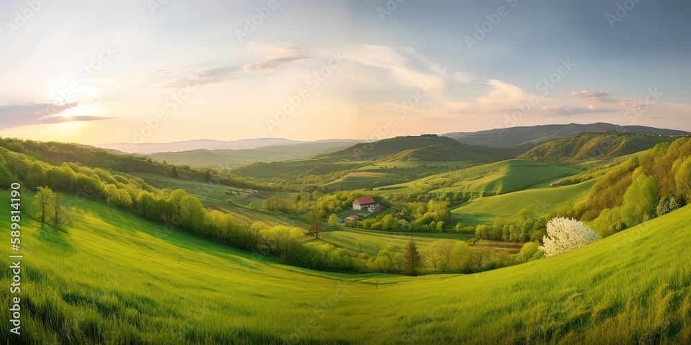 Aufkleber the mountain elevation is green.colorful summer template. concept of recreation. generative ai