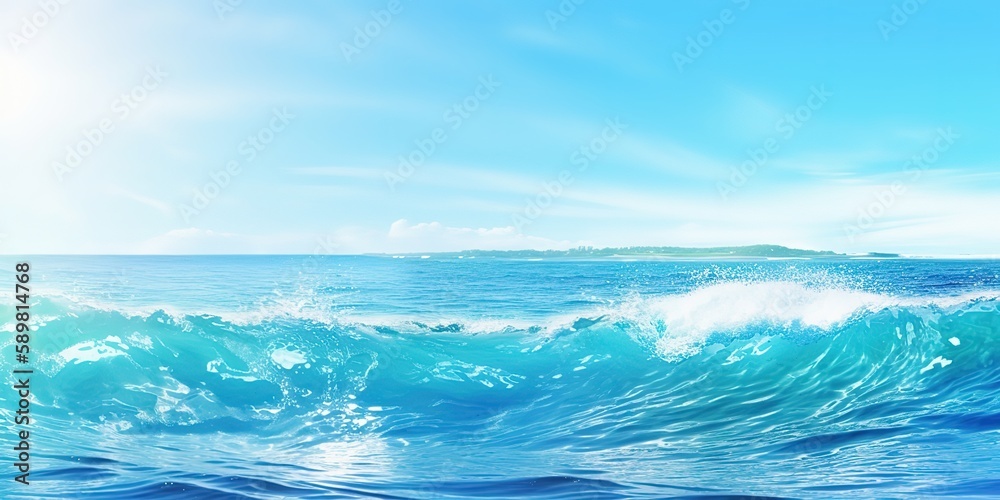 Aufkleber summer landscape of a sunny day on the beach with waves from the sea.colorful summer template. conce