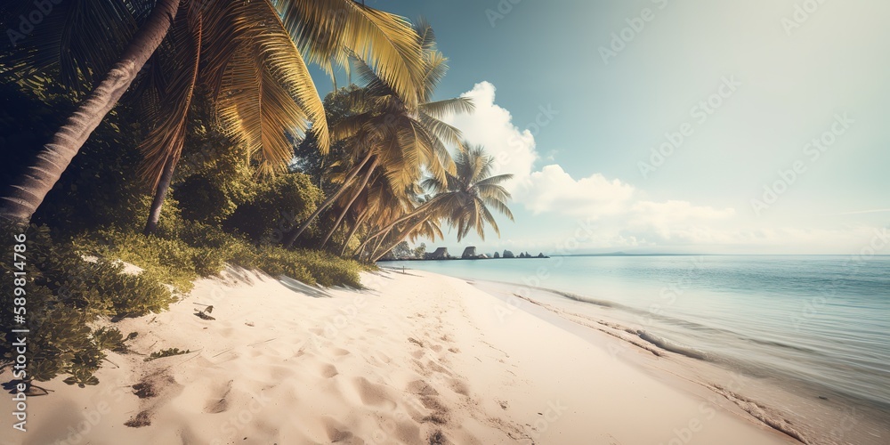 Aufkleber summer landscape of a sunny day on the beach with waves from the sea.colorful summer template. conce