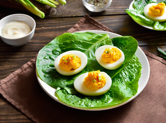 Deviled eggs with paprika, mustard and mayonnaise