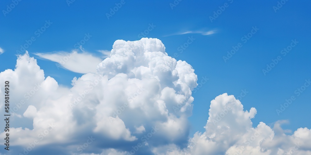 Poster Cloudy sky with sun rays.Colorful summer template. Concept of recreation. Generative AI
