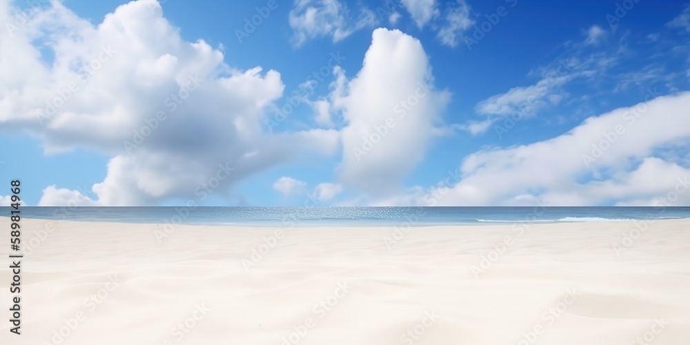 Poster Cloudy sky with sun rays.Colorful summer template. Concept of recreation. Generative AI