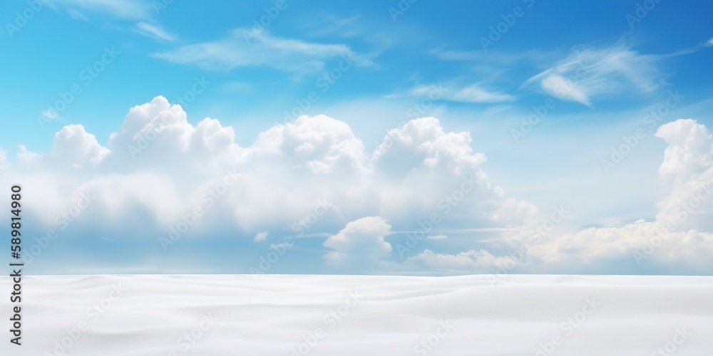 Poster cloudy sky with sun rays.colorful summer template. concept of recreation. generative ai