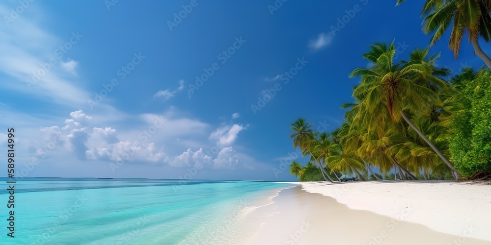 Poster summer landscape of a sunny day on the beach with waves from the sea.colorful summer template. conce