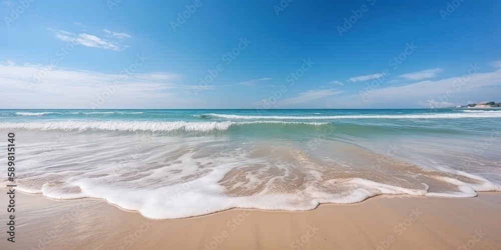 Aufkleber summer landscape of a sunny day on the beach with waves from the sea.colorful summer template. conce