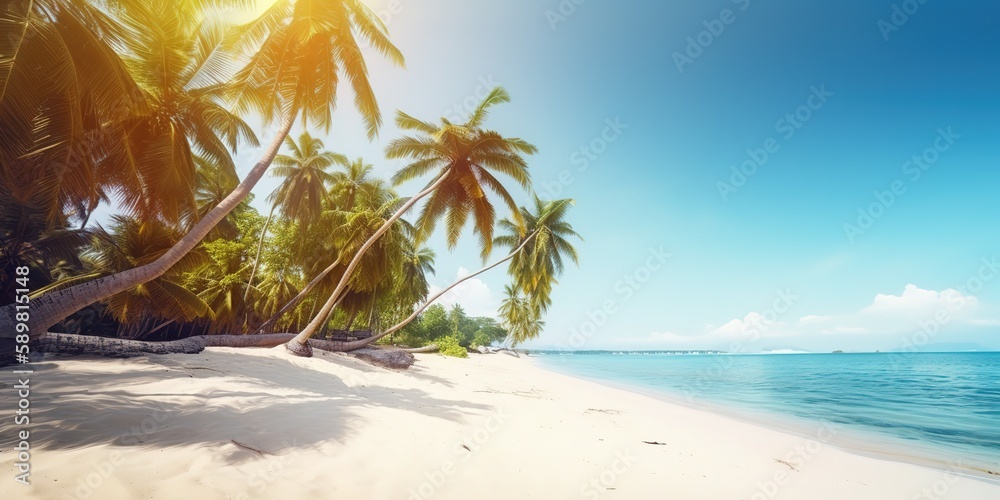 Aufkleber summer landscape of a sunny day on the beach with waves from the sea.colorful summer template. conce