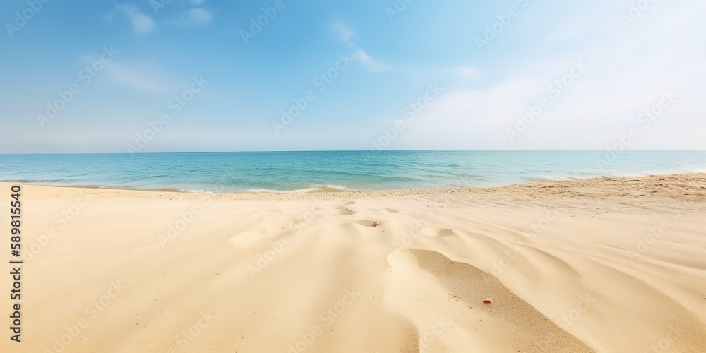 Poster summer landscape of a sunny day on the beach with waves from the sea.colorful summer template. conce