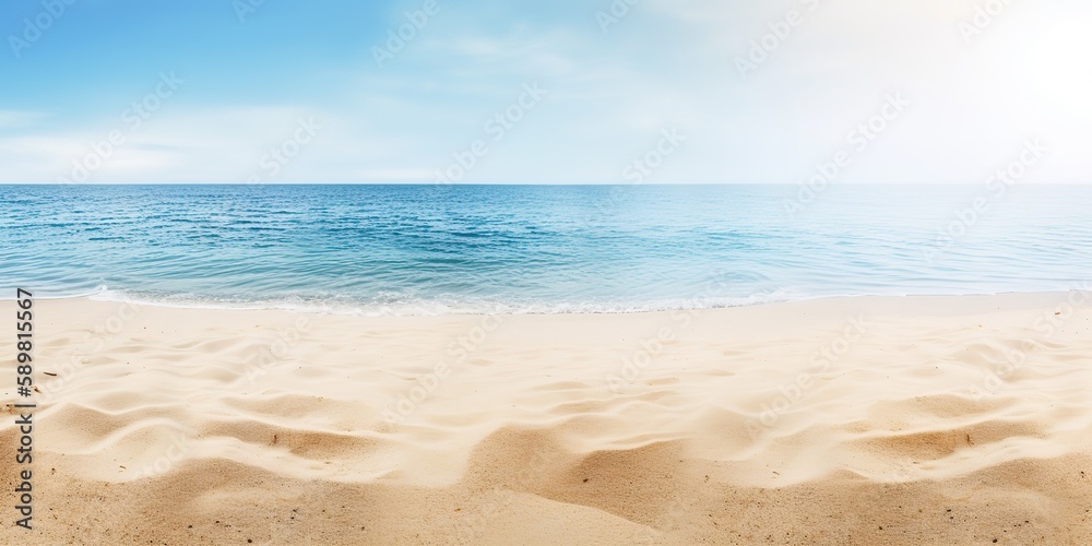 Poster summer landscape of a sunny day on the beach with waves from the sea.colorful summer template. conce
