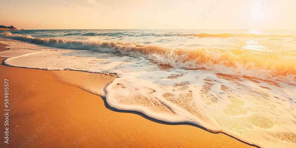 Aufkleber summer landscape of a sunny day on the beach with waves from the sea.colorful summer template. conce