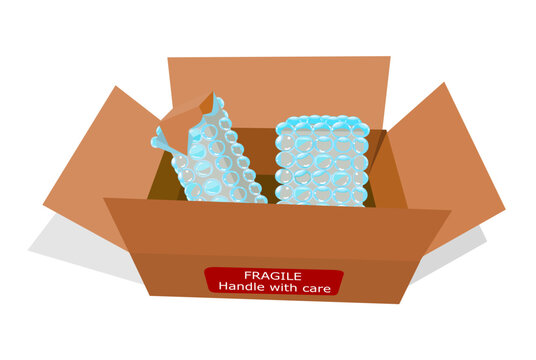 bubble wrap covering the long box for product protection and fragile sticker illustration vector