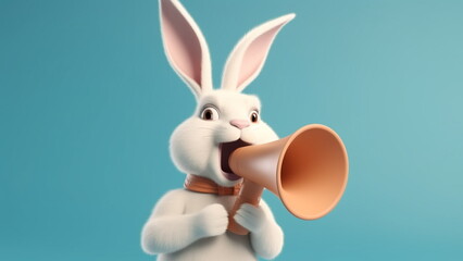 Bunny holding megaphone and roaring with Generative AI.