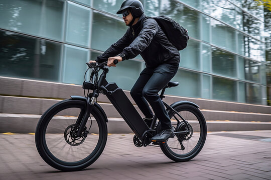 Man riding electric bike eco-friendly carbon neutral, generated Ai, generated, AI