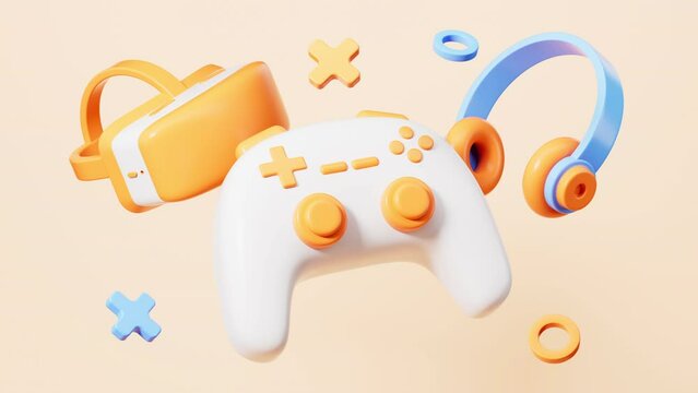 Gamepad and VR glasses virtual reality headset, 3d rendering.