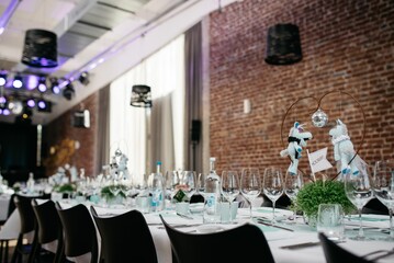 Festive table indoors with a weeding decoration