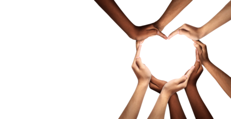 Unity and diversity are at the heart of a diverse group of people connected together as a supportive symbol that represents a sense of teamwork and togetherness. Symbol and shape created from hands.