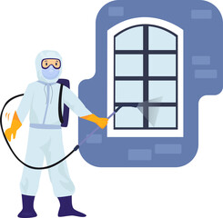 Window disinfection illustration in color cartoon style. Editable vector graphic design.