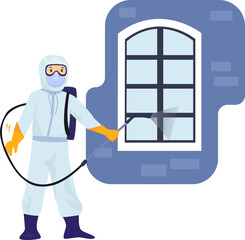 Window disinfection illustration in color cartoon style. Editable vector graphic design.