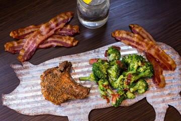Closeup of steak and broccoli meal