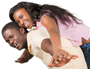 Portrait of young beautiful african couple isolated on white