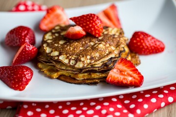 High angle closeup of Strawberry Pancakes