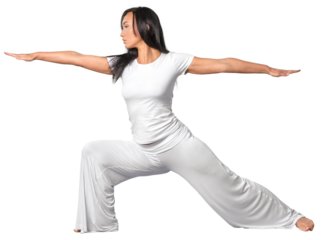 Young beautiful woman doing yoga on white background