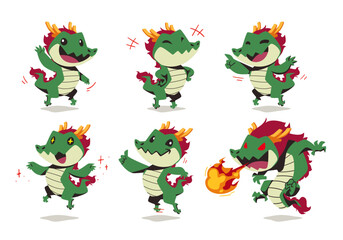 set of cute monster Asian Dragon cartoon mascot character