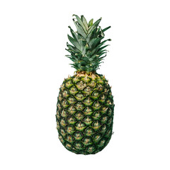 One big beautiful green ripe pineapple with a green tail on a transparent background
