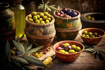 Olives and olives in a jar.Street food. Generative AI - obrazy, fototapety, plakaty