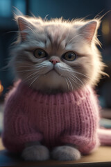 Fototapeta na wymiar A cute little cat with a pink sweater. Generative AI