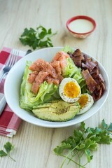 Vertical shot of the healthy ingredients on the plate with a fork and knife on a wooden table