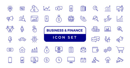Fototapeta na wymiar business and finance editable stroke line icon set with money, bank, check, law, auction, exchance, payment, wallet, deposit, piggy, calculator, web and more isolated outline thin symbol.