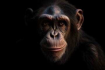 Ape face portrait. black background. generative ai