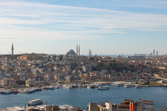 Suleymaniye Mosque and cityscape of Istanbul from Galata Tower