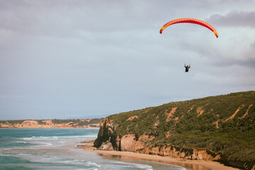 Fototapeta na wymiar paragliding on the beach. Adventure in Australia. 