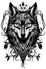 Obraz premium Schwarzer Wolf Jäger im Wald, Natur, Mystisches Lebensweise, Raubtier Faszination Wildnis