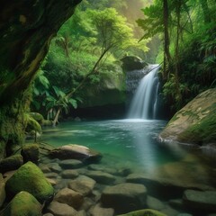 Beautiful landscape, lakes, waterfalls and rocks