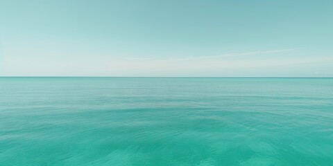 Obraz premium Panorama landscape of empty tropical turquoise sea and sky blue background. Generative AI