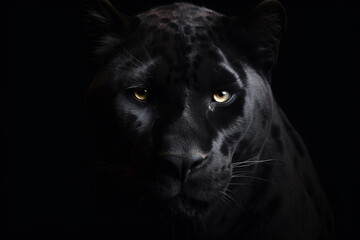 Close-up on a black panther eyes on black